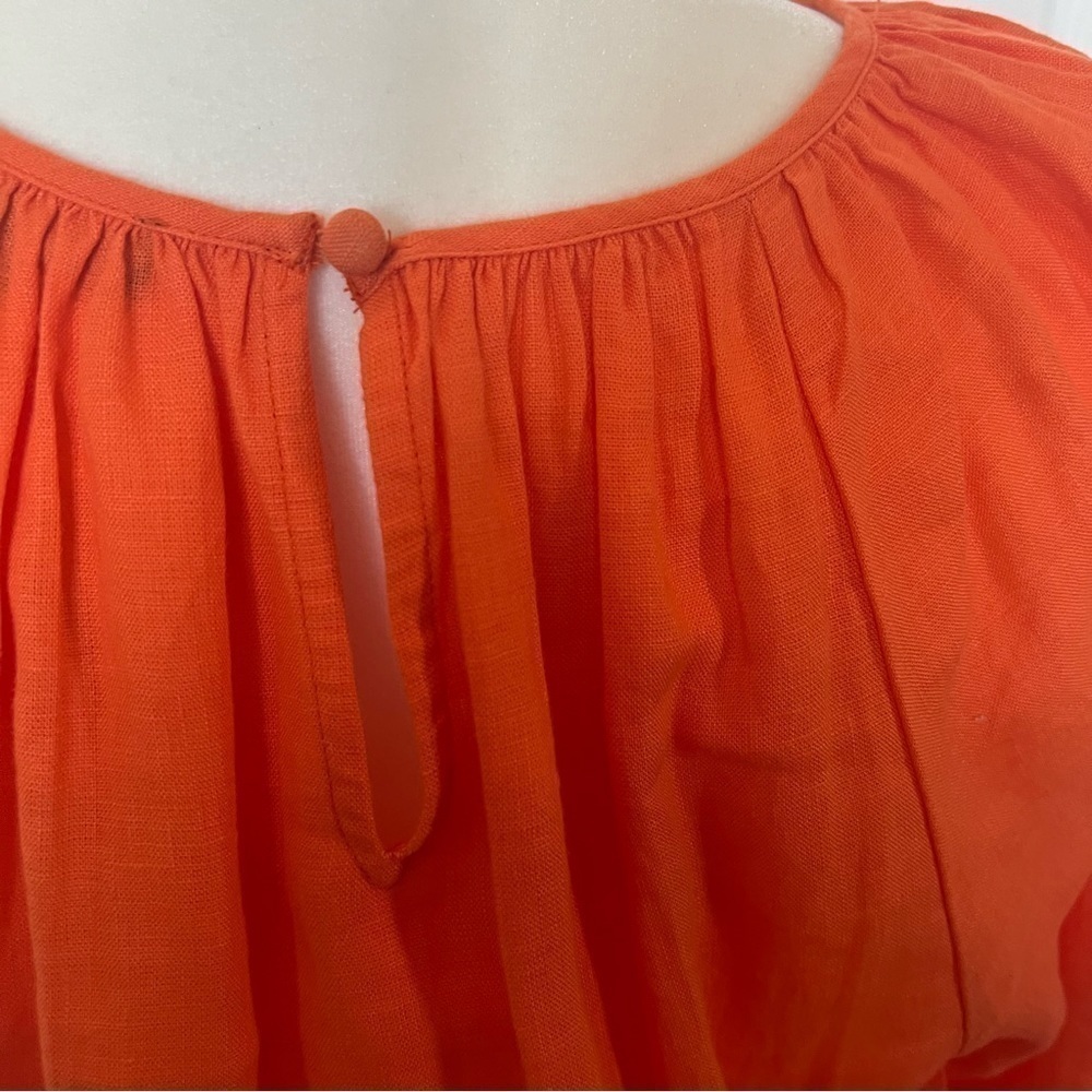 J.Crew Palermo Linen Smocked-Waist Dress Size Medium Fire Lily Color - Picture 15 of 15